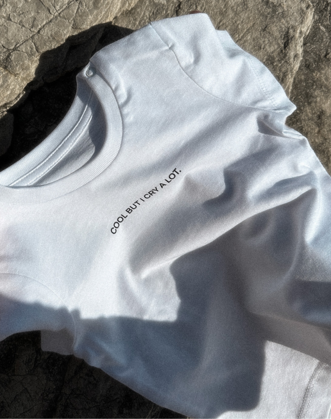 Boja studio COOL BUT I CRY A LOT minimal front print organic cotton baby tee