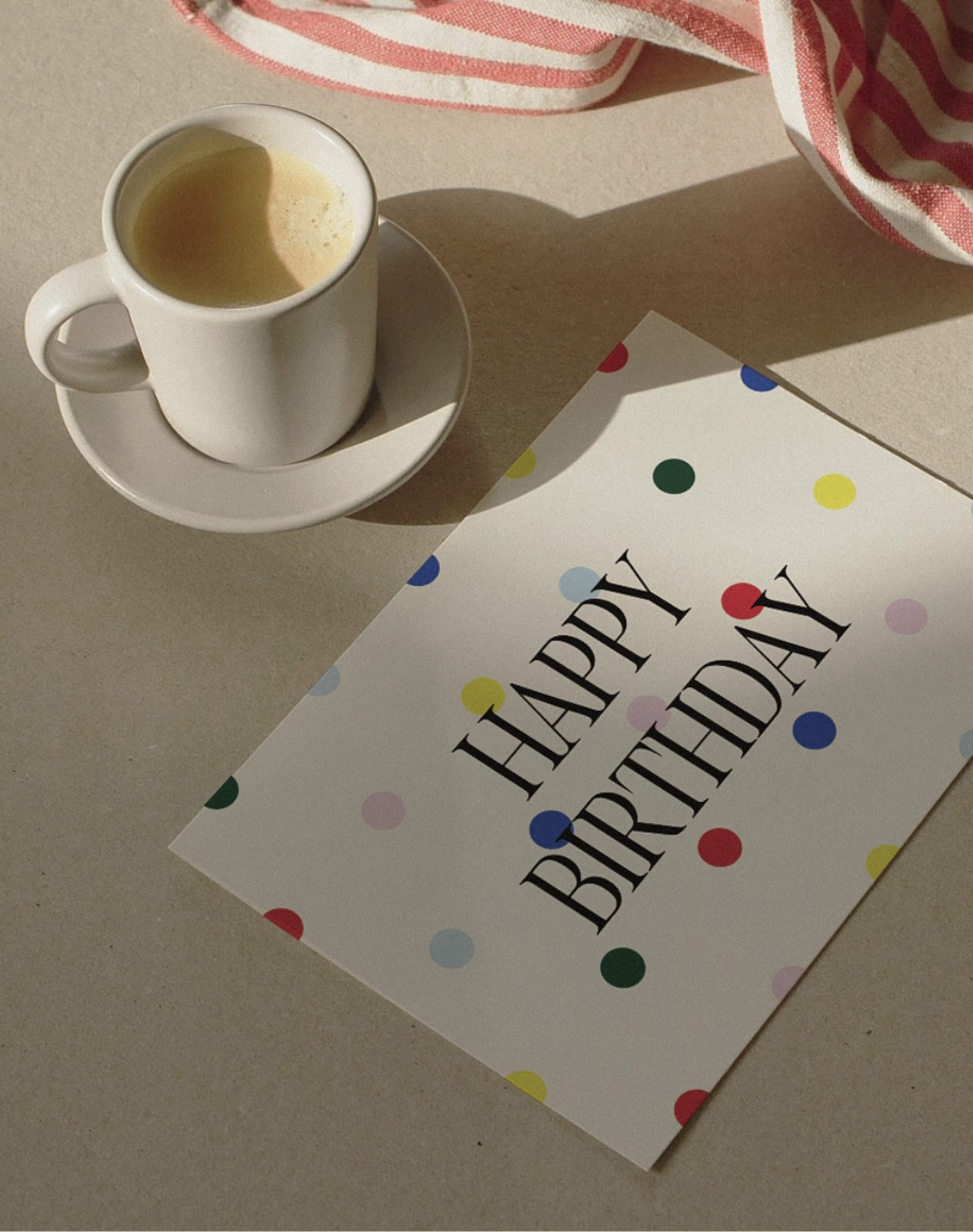 Send joyful wishes with the colorful polka dot "Happy Birthday" greeting card. Printed on luxurious FSC designer paper. Blank inside with an envelope.