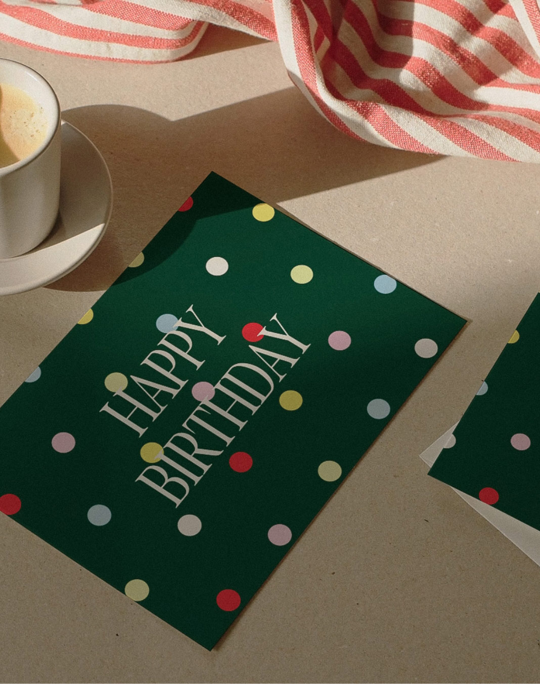 Send sophisticated birthday wishes with the dark green polka dot greeting card. Printed on luxurious FSC paper. Blank inside with an envelope.