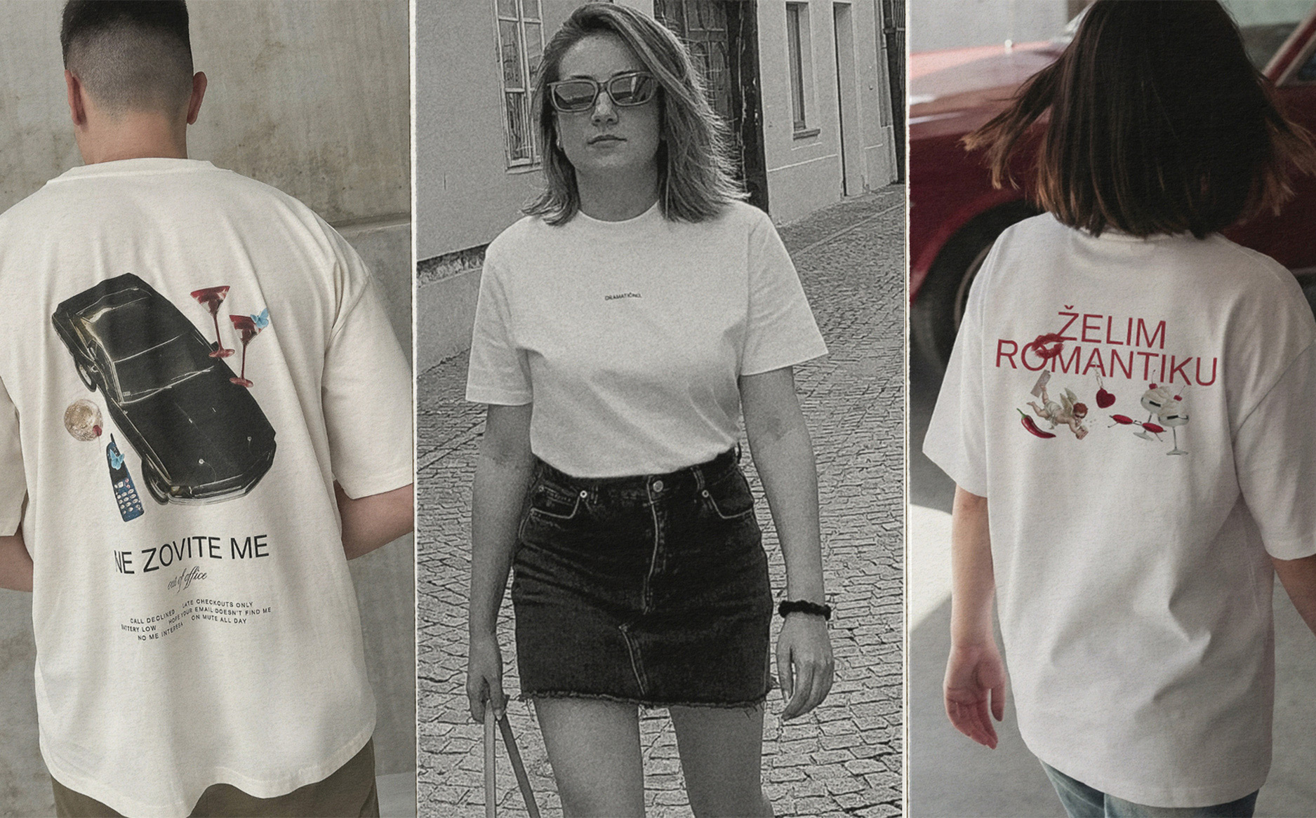 Collage of models wearing premium organic cotton graphic t-shirts by boja Creative Studio. Sustainable and ethically produced apparel.